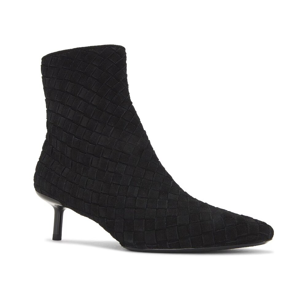NEW Rag & Bone Black Leather Suede Basket Woven Rio Mid Boot with Kitten Heel